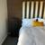 Striped Ralph Lauren upholstered  bed frame with nailheads 2 thumbnail