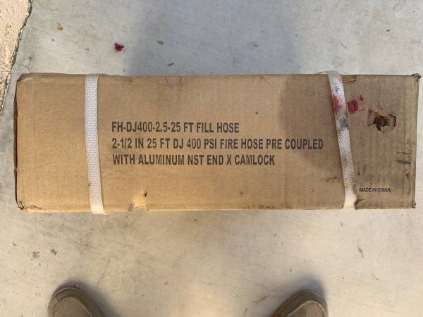 Fill Hose 2.5”x25ft Double Jacket 400 psi pre coupled 1