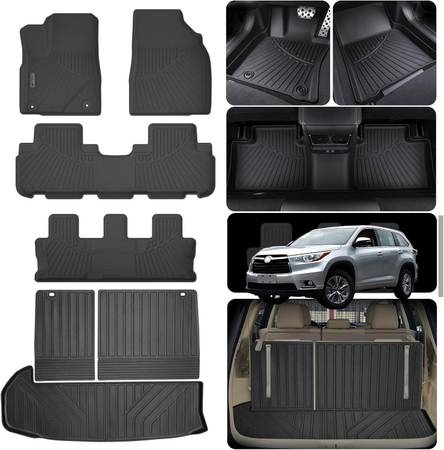2014-2019 Toyota Highlander, 7 Seat, Complete Custom Floor Matts #4633 1