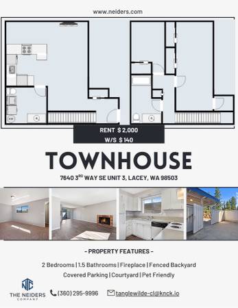 $2,000 / 2br - 1115ft2 - 🐾 Paseos en el Patio + 2 Estaciones para Mascotas = Vivienda Aprobada para Perros 🐕 (Lacey)63850641837443120