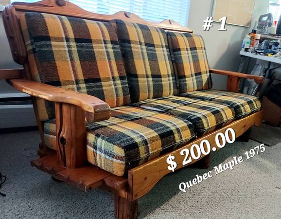 Antique Quebec Maple furniture Couch/hutch/armchair 1975 1
