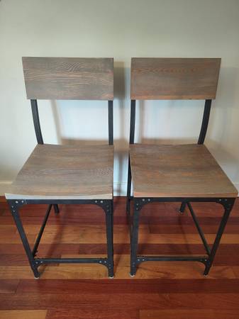 Set of 2 Wood on Metal Frame Bar Chair Stools 1