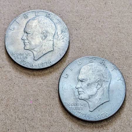 Two bicentennial 1776-1976 Eisenhower IKE large one dollar coins 1
