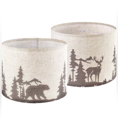 GO&SO Drum Lampshades Set of 2 Medium Beige Bear & Deer Lamp Shades for Table La 1