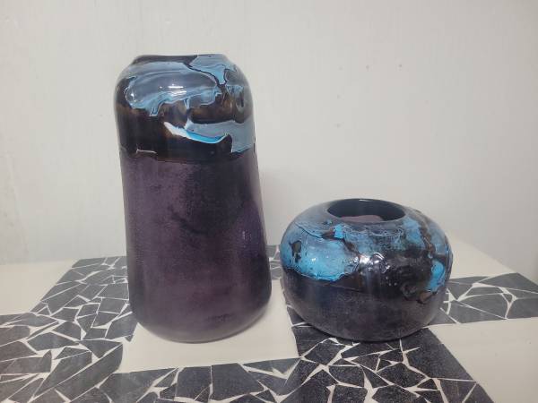 Tall and small blue grotto vases 1