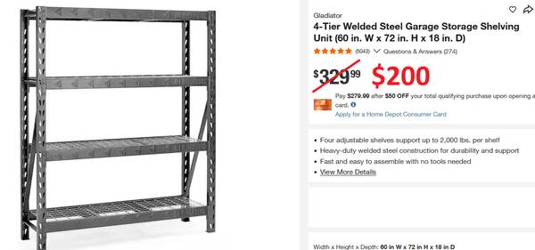 Gladiator 4-Tier Welded Steel Garage Storage Shelving Unit 1