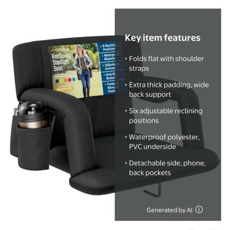 Alpcour Black Reclining Stadium Seat- Backpack 1