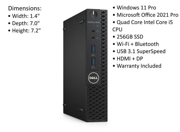 Dell 3050 Micro: Windows 11 Pro, Microsoft Office 2021 Pro, 256GB