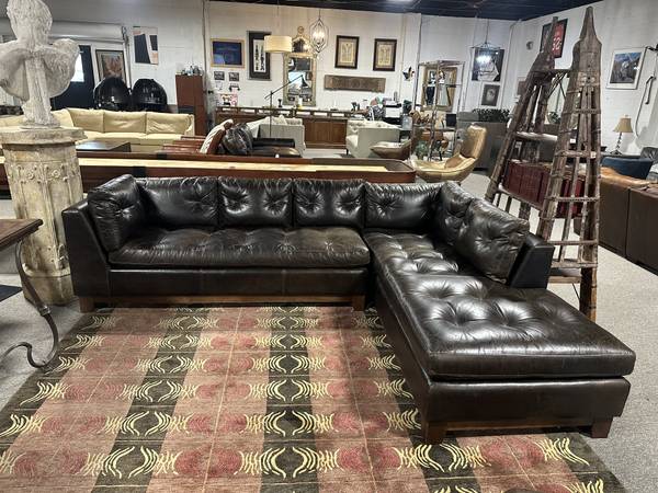 Arhaus Garner 118" Two Piece Leather Tufted Sectional Sofa 1