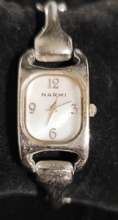 Ladies Silver Tone Square Bezel With Mother Of Pearl Dial Narmi Quartz 1
