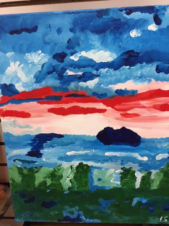 Sunset Red Blue and Green Sunset Painintg 1