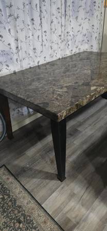 Marble dining table 6 leather dining chairs 1