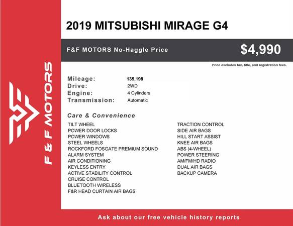 2019 Mitsubishi Mirage G4 RF Sedán 4D - $4990.0063435627928705121