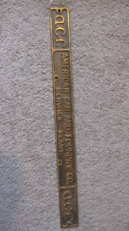Brass ACF Builders Plate From NY City Subway Car American Car & Foundr 1