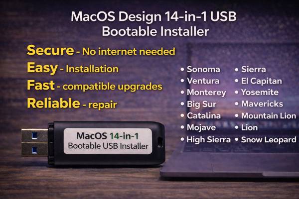 MacOS 14-in-1 bootable installer, 128GB USB-A, Apple MacOS compatible 1