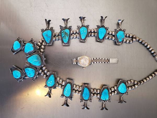 Turquoise & Silver Squash Necklace & 1 matching Ring 1