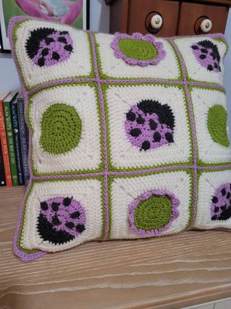 Purple LadyBug Pillow 18" Handmade Crocheted - $50 (Columbia)63471026504833120