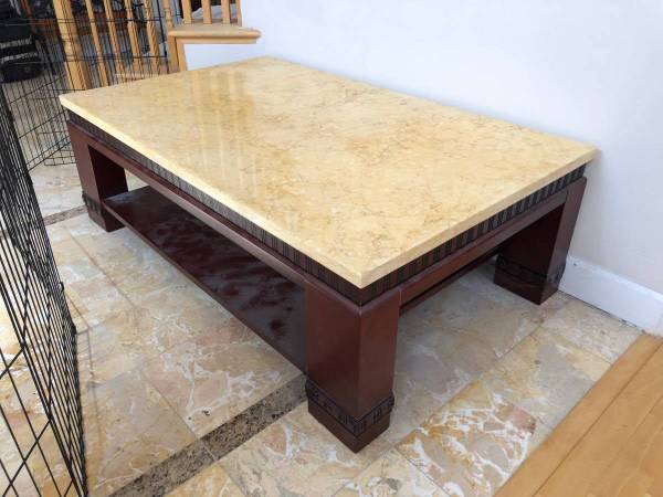beige marble mahagony coffee table new large 1