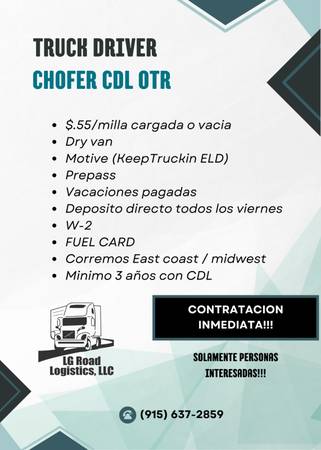 .55 CPM    CDL TRUCK DRIVER CHOFER OPERADOR OTR 1