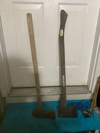 Vintage Axe Wood Splitters – Pair of Single Bit Axes with Original Han 1