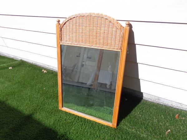 Wall mirror natural blond rattan reed large 25x38 1