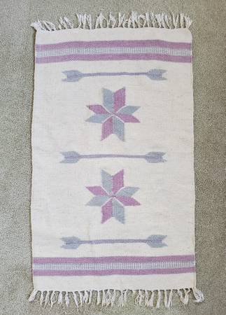/// VTG NAVAJO STYLE SMALL HANDMADE WOVEN WOOL RUG \\\ 1