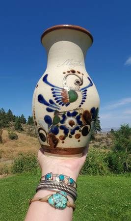 Vintage Tonala Mexican Folk Art Pottery Bird Floral Vase Signed - $20 (Wenatchee)63437223222787120