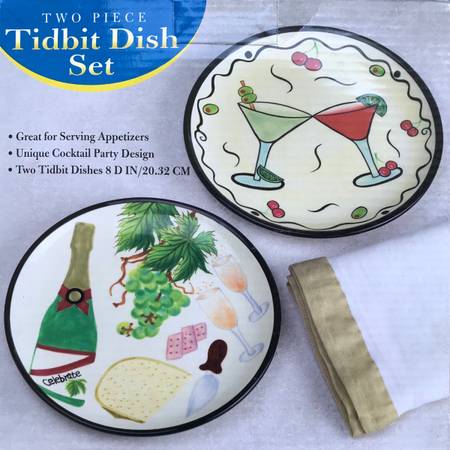 Appetizer Plate Dish Set - two 8” tidbit plates 1