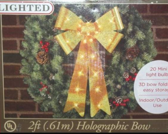 NEW 2 Foot Lighted Indoor Outdoor 3D Gold Christmas Holiday Bow ~ 24" 1