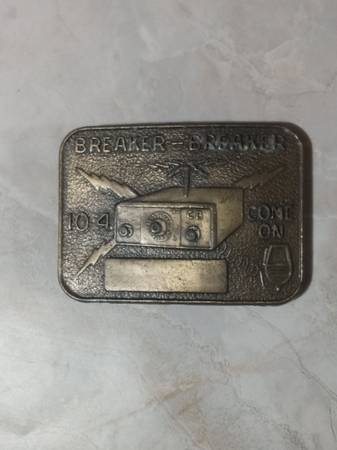 1970s Trucker Belt Buckle CB Breaker - Breaker 10-4 Come On 3.25" long Brass 1