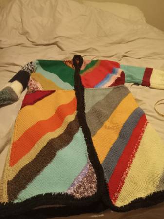 Sweater Coat with Side Pockets, Unique Hand Knitted Pattern 1