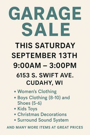 Garage Sale - September 13th 1