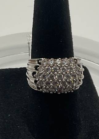 Sterling Silver & 4 Rows Cubic Zirconia Size 6 Ring 1