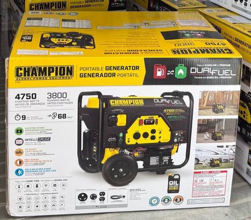 Champion 3800 and 4750-Watt Electric Start Gas and Propane Powered Dual Fuel Por 1