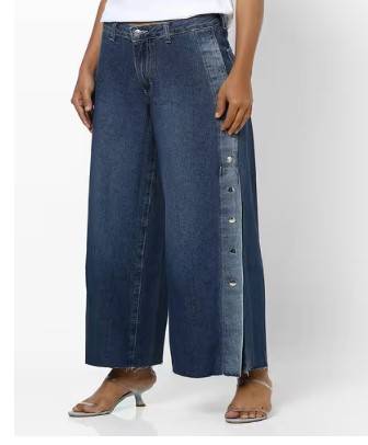 Washed Wide Jeans with Rivets 1