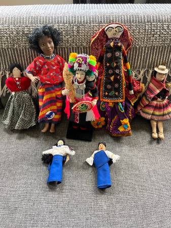 Handmade Folk Rag Dolls + Vintage African American Porcelain Doll 1