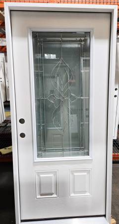 New 36" 3/4 Deco Glass RH Inswing Fiberglass Exterior Entry Door 1