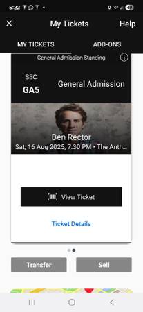 Ben Rector - 8/16, 2 tickets less than face value Gen Admission 1