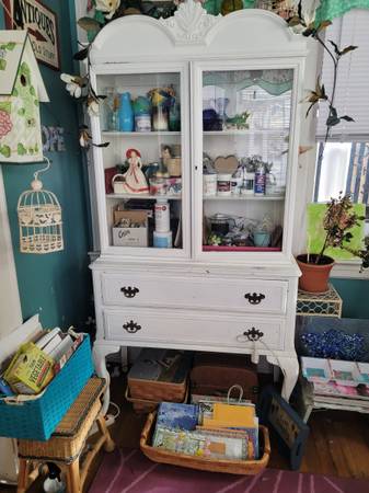 Antique Shabby chic hand painted white china buffet 1