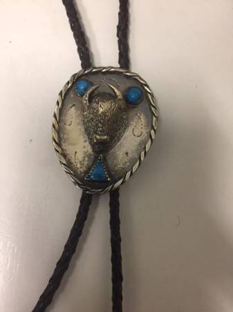 NAVAJO Buffalo BOLO Turquoise And STERLING. 1