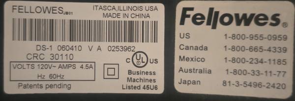 Fellowes DS-1 PowerShred Cross-Cut Shredder - $40 (Scotts Valley)63471367436161124