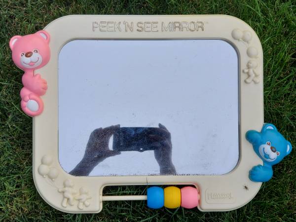1986 Playskool Baby Crib Peek N See Mirror Pink Blue Teddy Bear 1