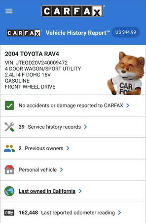 2004 Toyota RAV4 Sport - $4,950 (fremont / union city / newark)63613170702595121