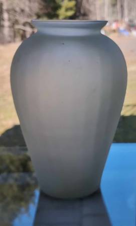 Vintage Handblown satin glass vase 13" h, sage green 1