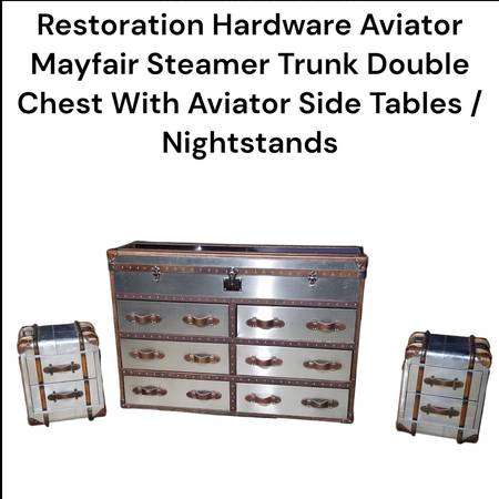 Restoration Hardware Aviator Mayfair Steamer Trunk Chest  set 1