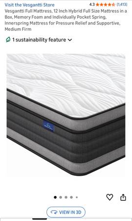 FULL SIZE 12” MEMORY MATTRESS AND 4” METAL BOX SPRING 1