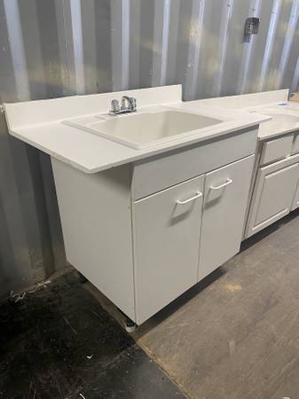 42"W White SieMatic Laundry Base Cabinet Utility Sink Used Good Cond 1
