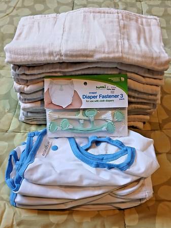 Unbleached Cotton Cloth Diapers 13 PREFOLDS + 8 Covers + 3 Fasteners 1