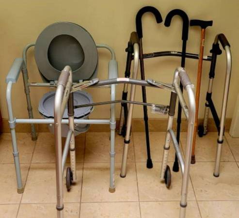Shower Chair, Walker, Canes, and Handicap Toilet 1
