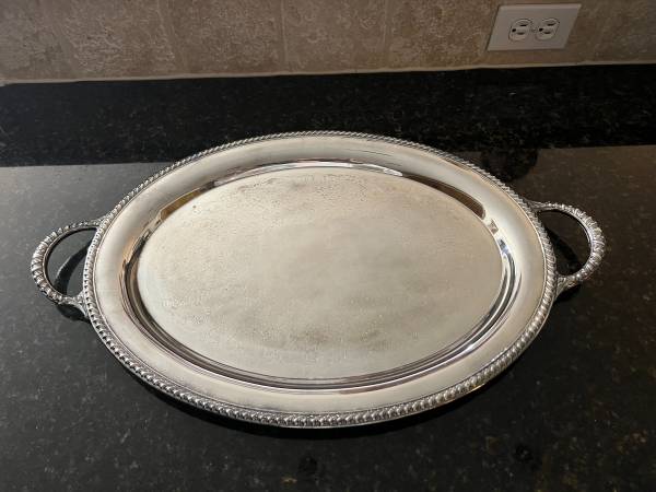 Vintage Large Oval Silver Tray with Handles 1
